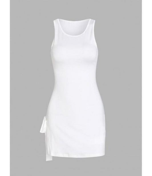 Tie Side Slit Slinky Mini Tank Dress