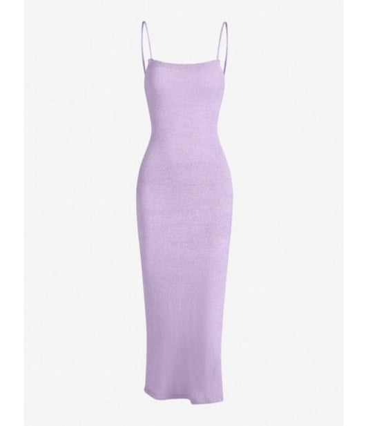 Knitted Lace Up Thigh Split Midi Dress